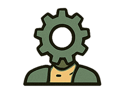 Gear head icon symbolizing doing without effort